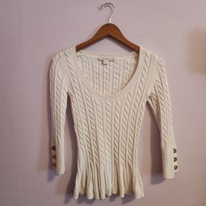 Boston Proper Cream Cable Knit Peplum Scoop Neck Sweater Size XXS